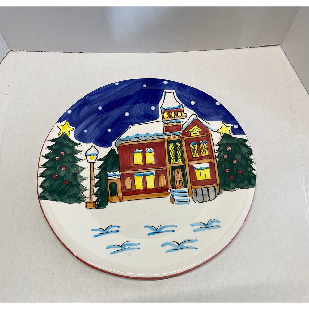 World Bazaars Christmas Village Hand Painted Plate 12 Inch Pre Owned